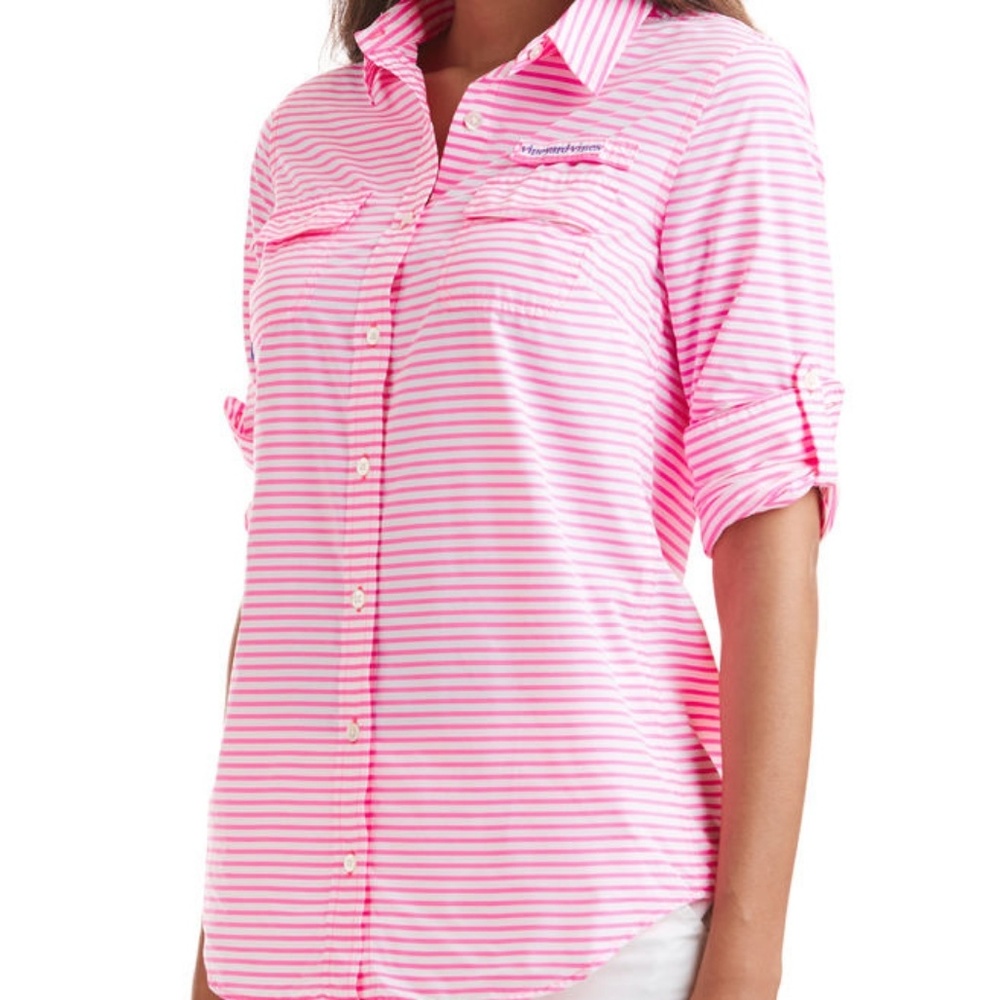 Vineyard Vines Pink and White Striped Button-Down Shirt